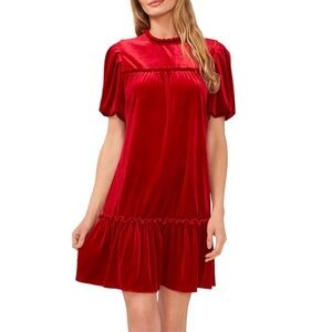 NWT CeCe Short Sleeve Ruffle Hem Keyhole Back Velvet Mini Dress Size Medium
